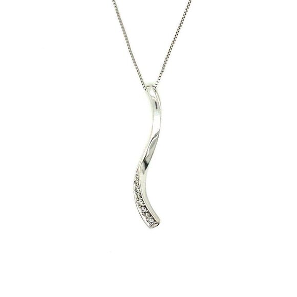 14k/10k Diamond Wavy Pendant Necklace - Picture 1 of 9